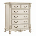 Cassettiera 110 x 45 x 125 cm in legno bianco crema a 6 cassetti stile classico