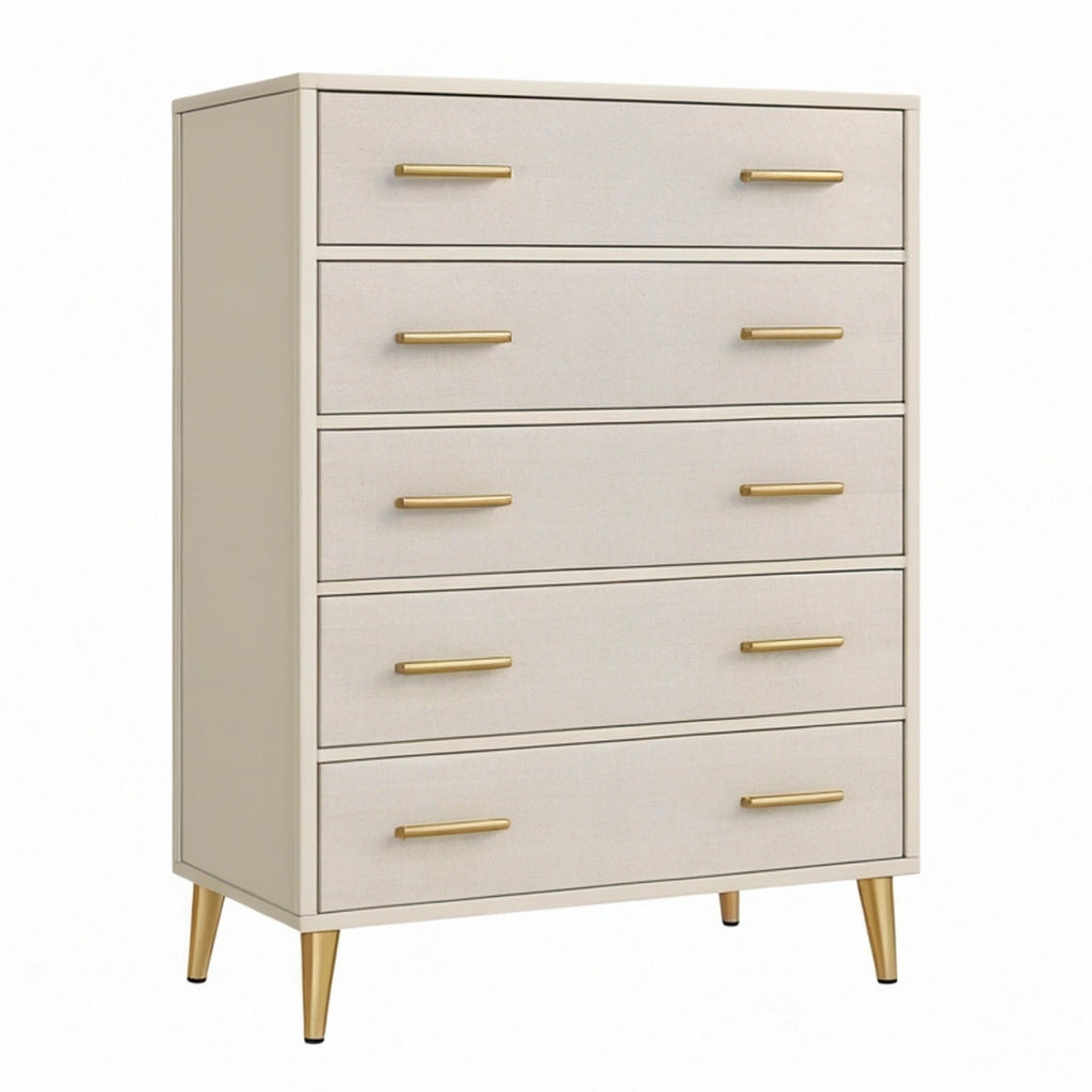 Cassettiera 90 x 45 x 130 cm in legno beige con 5 cassetti stile moderno