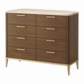 Cassettiera 140 x 45 x 95 cm effetto legno noce con 8 cassetti e dettagli dorati