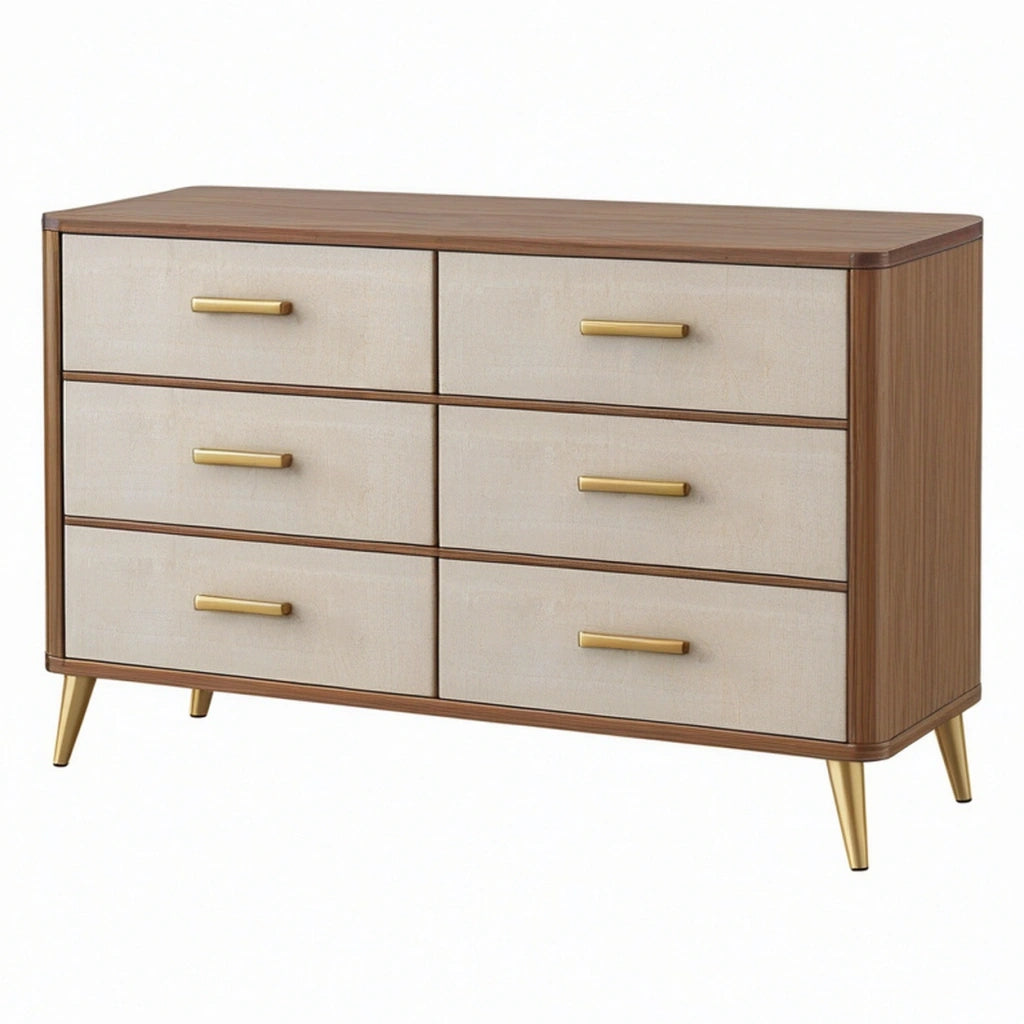 Cassettiera 150 x 45 x 85 cm in legno marrone e beige a 6 cassetti stile moderno