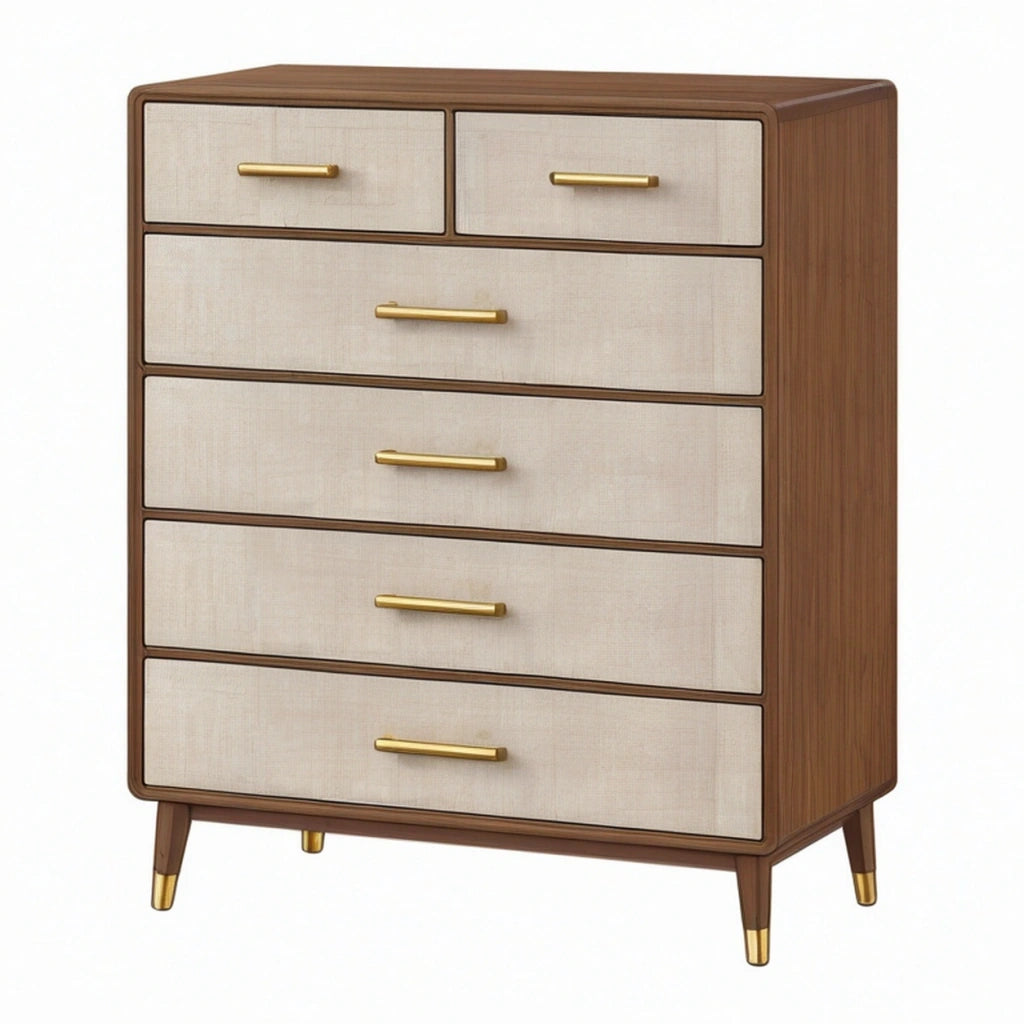 Cassettiera 90 x 45 x 120 cm in legno marrone e beige con 6 cassetti stile moderno