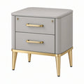 Comodino 55 x 40 x 60 cm rivestito grigio con 2 cassetti e gambe dorate