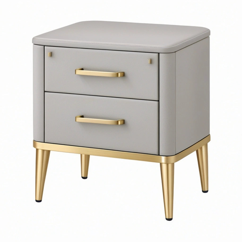 Comodino 55 x 40 x 60 cm rivestito grigio con 2 cassetti e gambe dorate