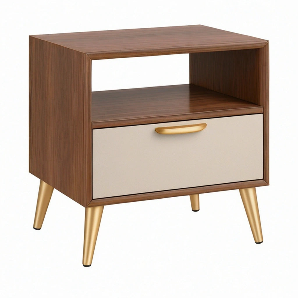 Comodino 45 x 40 x 55 cm effetto legno noce e bianco con cassetto stile moderno