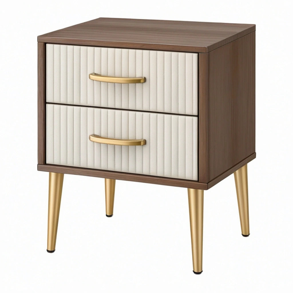 Comodino 45 x 40 x 60 cm in legno marrone e beige con 2 cassetti stile moderno