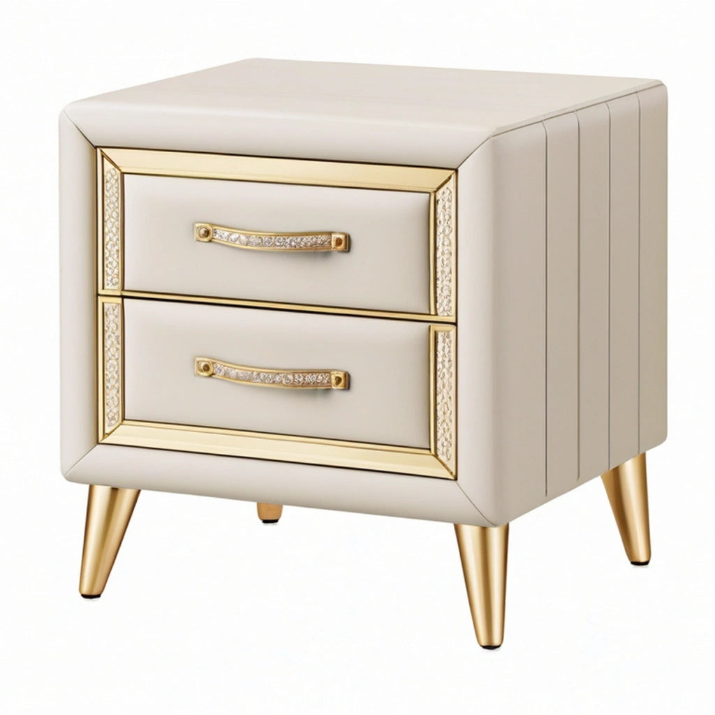 Comodino 50 x 40 x 55 cm in similpelle avorio con 2 cassetti stile glamour