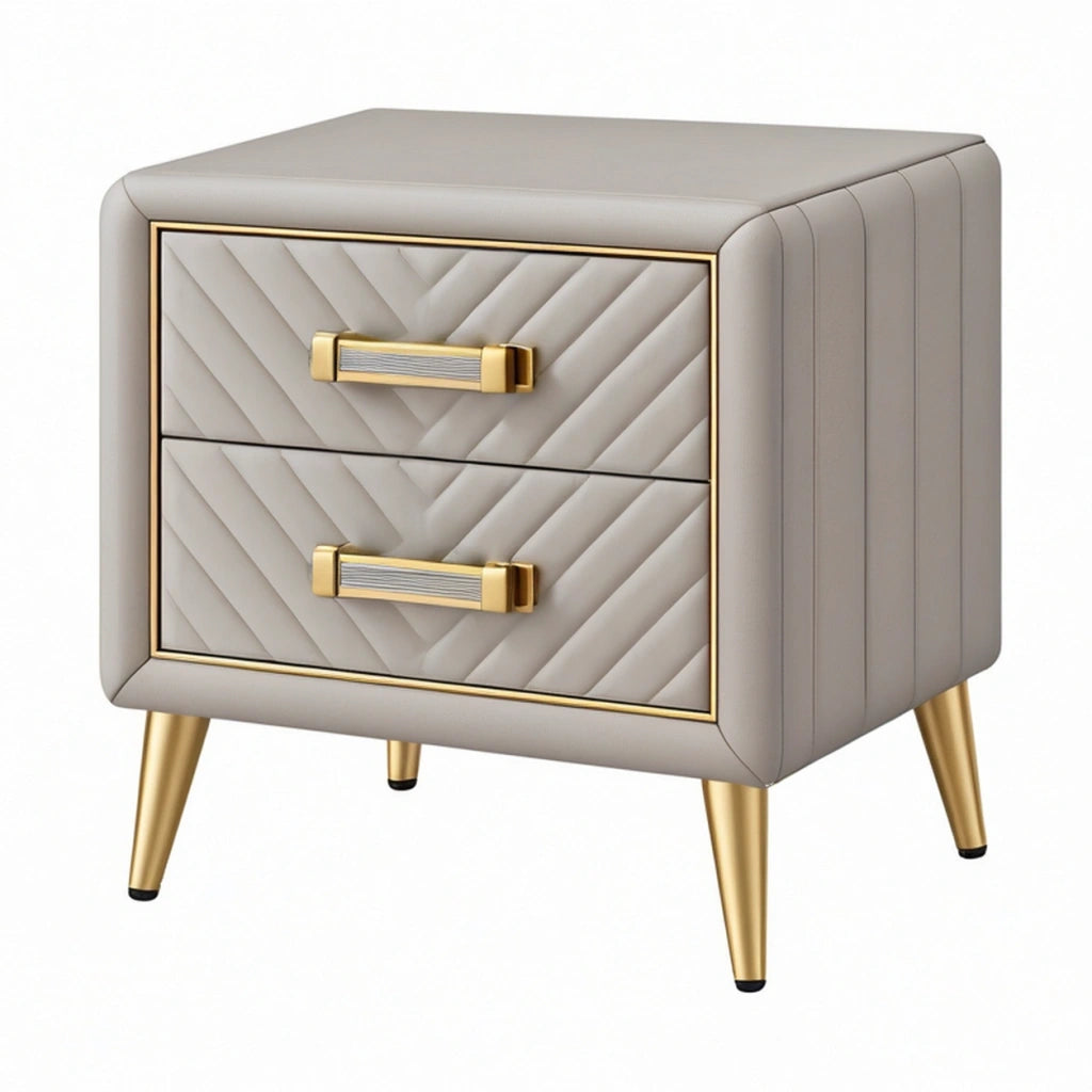 Comodino 55 x 40 x 60 cm in similpelle beige con 2 cassetti stile moderno