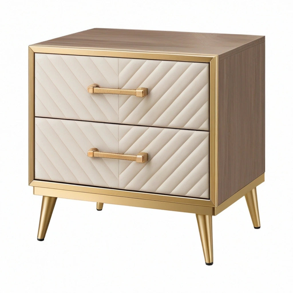 Comodino 60 x 40 x 60 cm in legno marrone e beige con 2 cassetti stile moderno