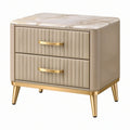 Comodino 50 x 40 x 55 cm in similpelle beige con piano effetto marmo - 2 cassetti stile moderno