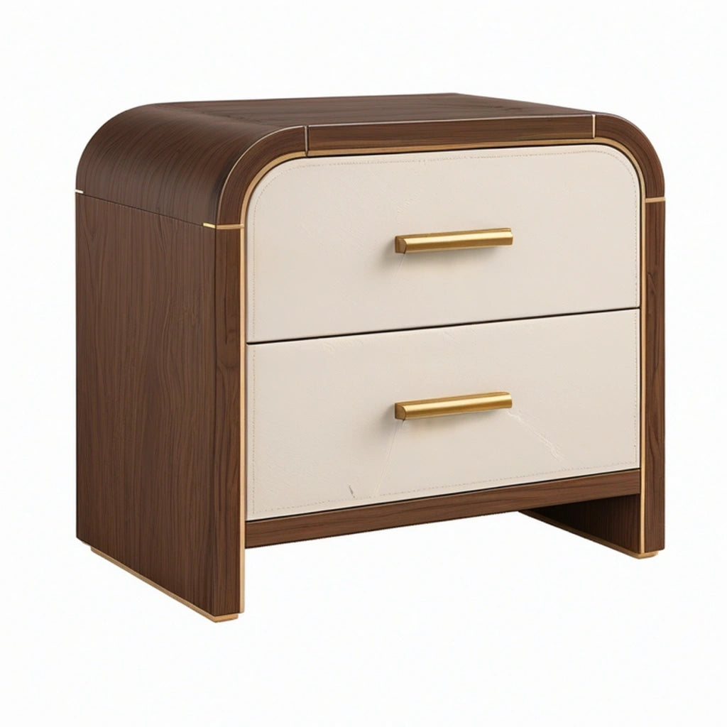 Comodino 60 x 45 x 60 cm in legno marrone e rivestimento beige - 2 cassetti stile moderno