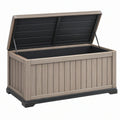 Baule contenitore da esterno 120 x 61 x 65 cm in resina effetto legno grigio con coperchio sollevabile