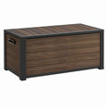 Cassapanca contenitore da esterno 120 x 60 x 65 cm in metallo e pannelli effetto legno marrone con telaio nero - stile moderno