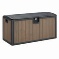 Baule contenitore da esterno 120 x 60 x 60 cm in polipropilene marrone e nero effetto legno con coperchio