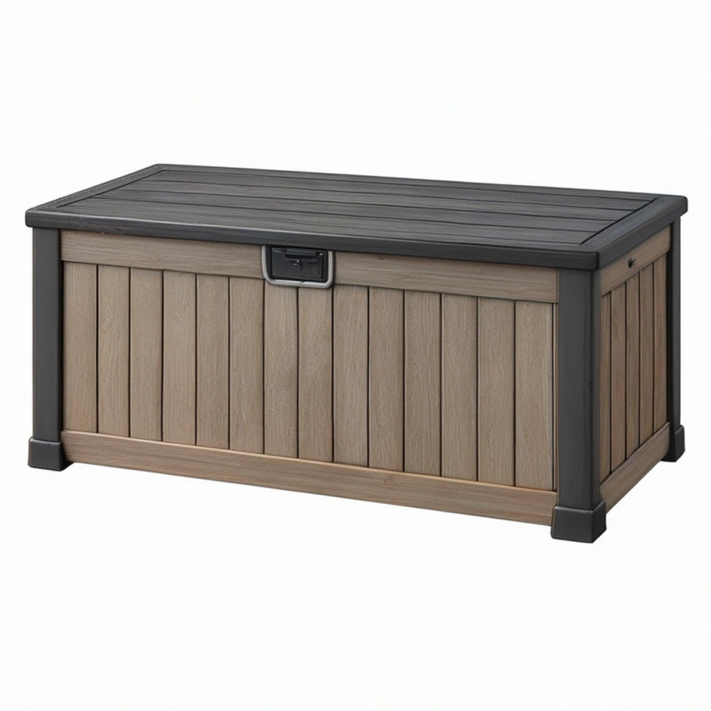 Cassapanca da esterno 120 x 60 x 63 cm in resina marrone e antracite con coperchio
