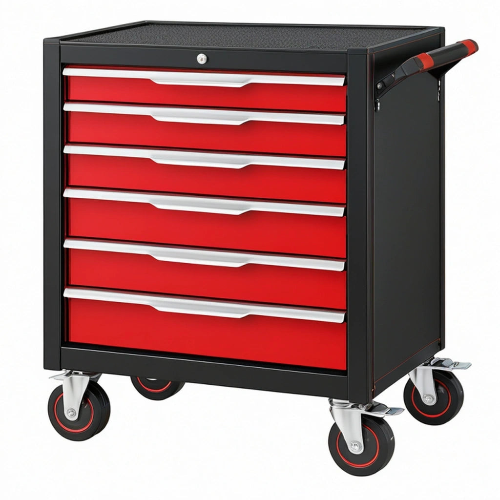 Carrello portautensili 77 x 46 x 97 cm in acciaio nero rosso - 6 cassetti con ruote e maniglia