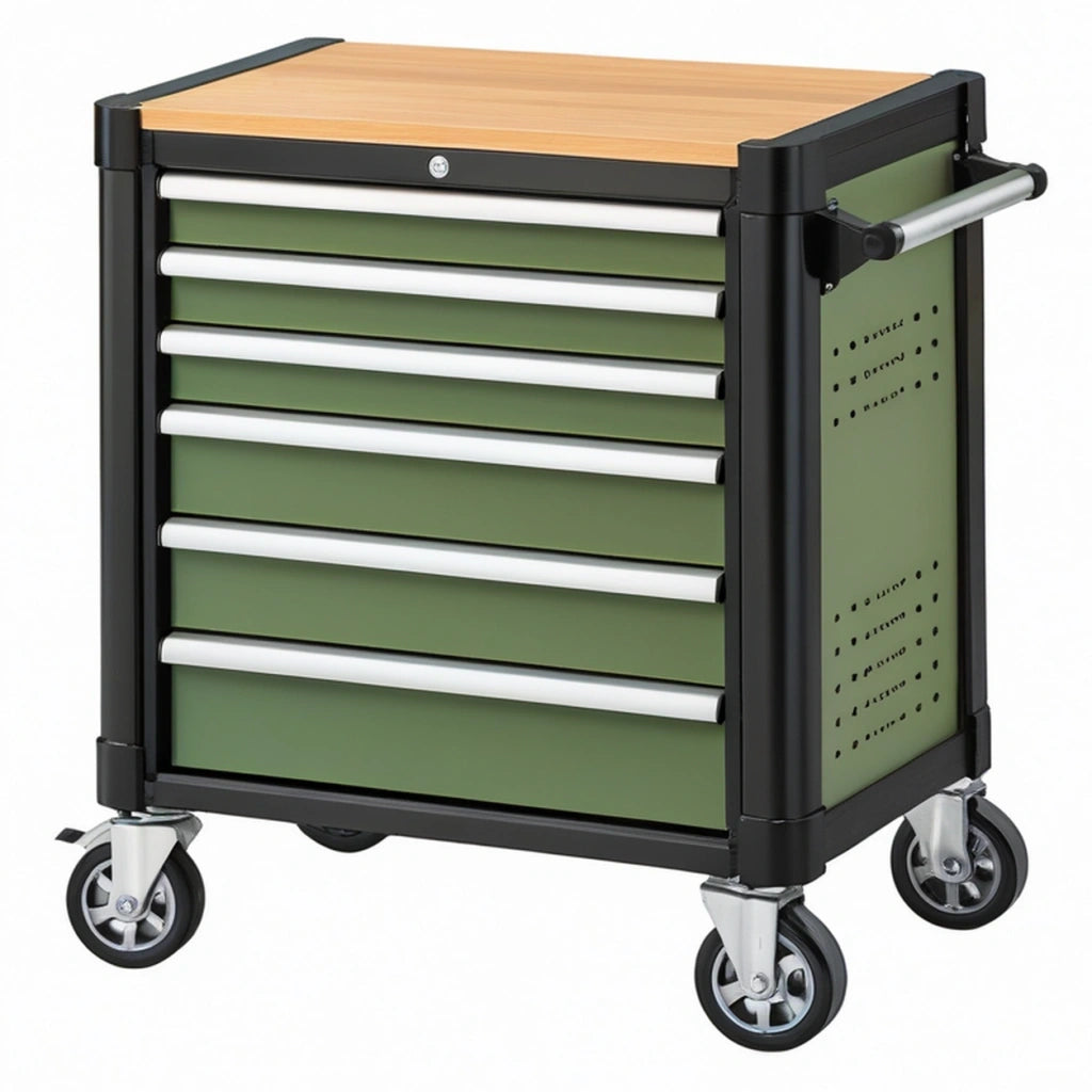 Carrello portautensili 77 x 46 x 97 cm in acciaio verde e nero con 7 cassetti e ruote