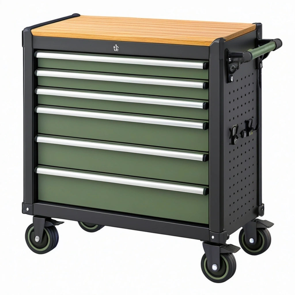 Carrello portautensili 77 x 46 x 98 cm in acciaio verde e nero con 7 cassetti e ruote
