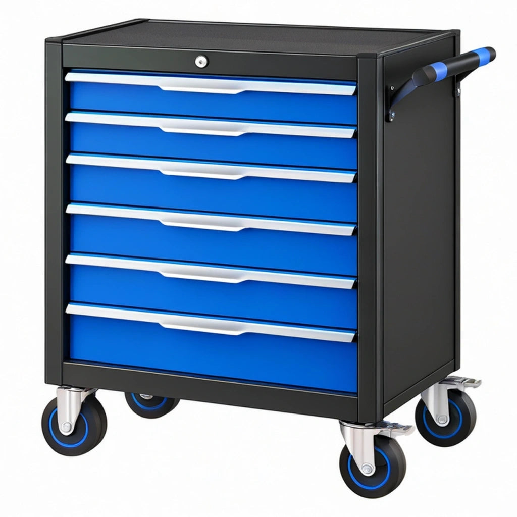 Carrello portautensili 77 x 46 x 97 cm in acciaio nero e blu con 6 cassetti e ruote