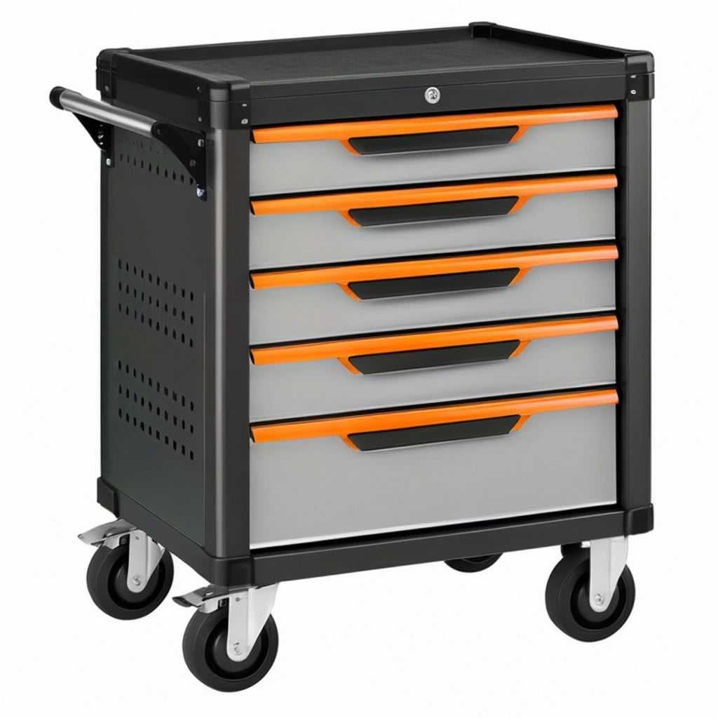 Carrello portautensili 80 x 45 x 95 cm in acciaio nero grigio arancione con 5 cassetti