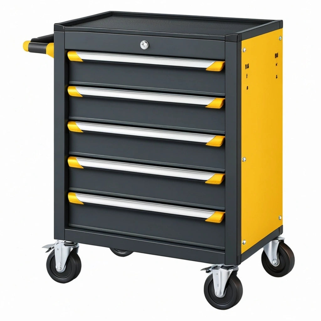 Carrello portautensili 77 x 46 x 97 cm in acciaio nero e giallo con 6 cassetti e ruote