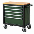 Carrello portautensili 80 x 45 x 95 cm in acciaio verde con piano in legno e 5 cassetti