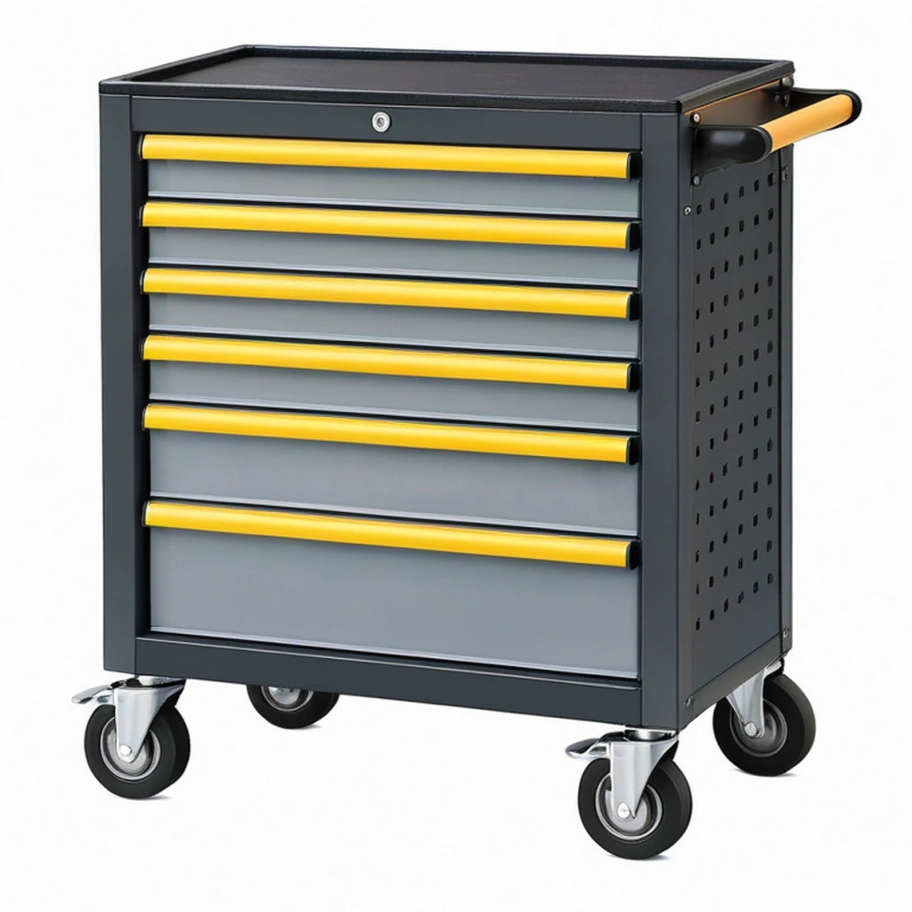 Carrello portautensili 77 x 46 x 97 cm in acciaio nero e grigio con 6 cassetti e ruote