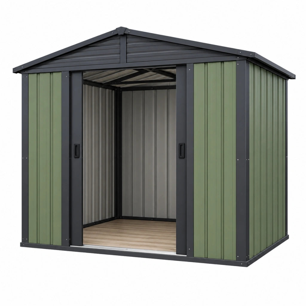 Casetta da giardino 213 x 130 x 185 cm in metallo verde e antracite con porte scorrevoli