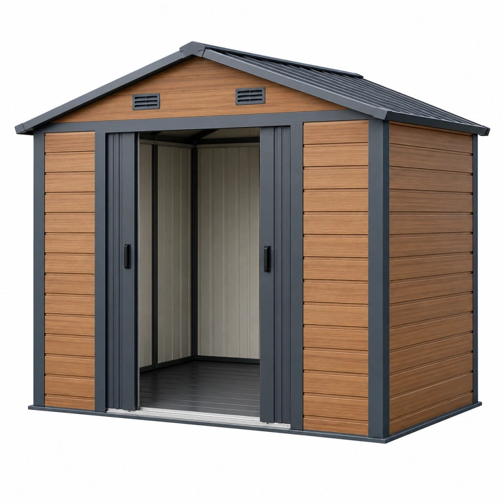 Casetta da giardino 200 x 140 x 200 cm in metallo marrone/grigio antracite con porte scorrevoli