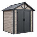 Casetta da giardino 180 x 120 x 210 cm in pannelli sintetici effetto legno grigio con telaio nero e doppia porta