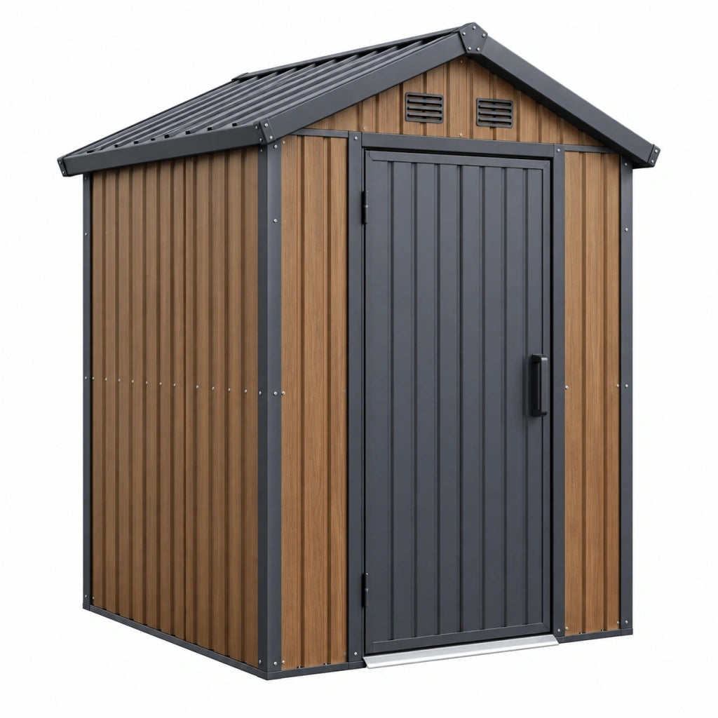 Casetta da giardino 213 x 130 x 185 cm in acciaio marrone/antracite con porta singola e tetto spiovente