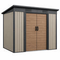 Casetta da giardino 213 x 130 x 185 cm in acciaio beige effetto legno con doppia porta