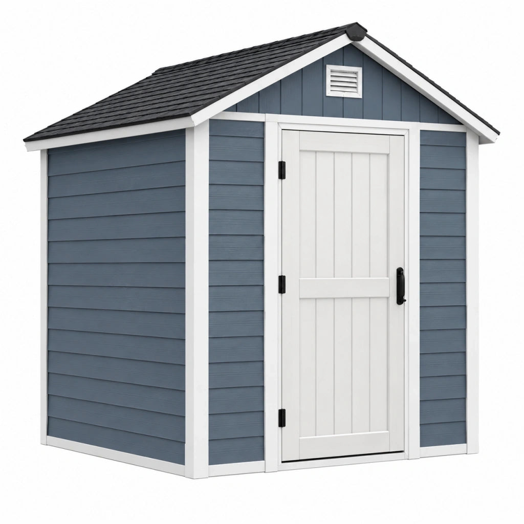 Casetta da giardino 120 x 100 x 180 cm in legno blu e bianco con porta singola