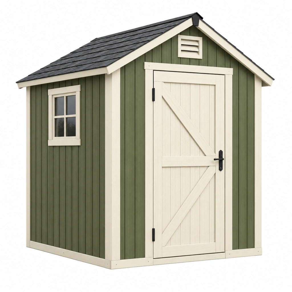 Casetta da giardino 180 x 120 x 210 cm in legno verde e bianco con porta e finestra