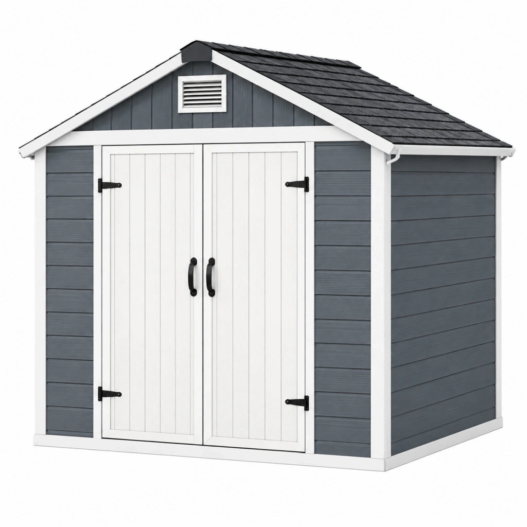 Casetta da giardino 191 x 111 x 198 cm in resina grigio antracite e bianco con doppia porta