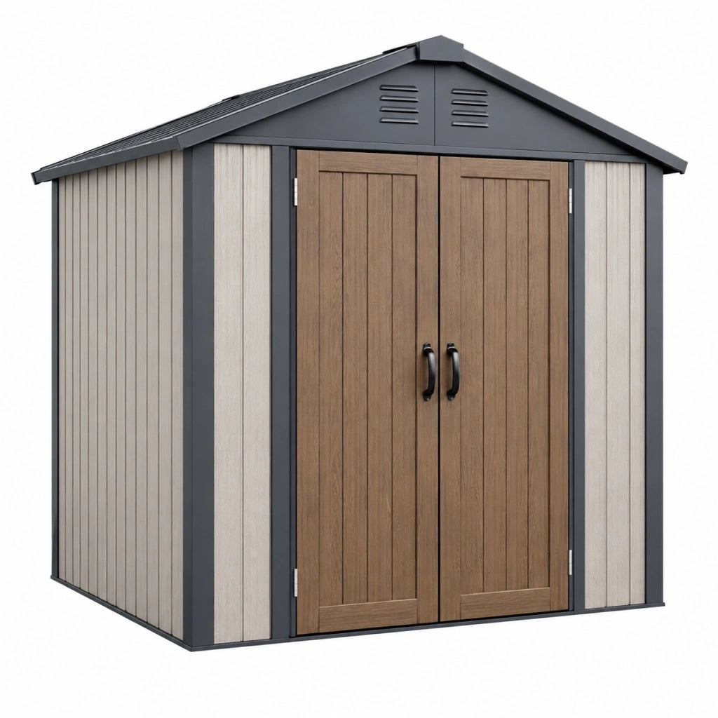 Casetta da giardino 185 x 123 x 205 cm in resina grigio/marrone con doppia porta ventilata
