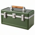 Cassetta portautensili 45x25x25 cm in metallo verde con maniglia in legno