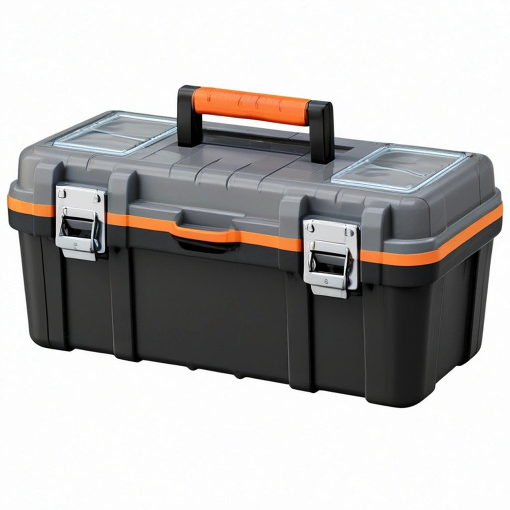Cassetta portautensili 48 x 25 x 23 cm in plastica grigio nero con chiusure metalliche - organizzazione utensili