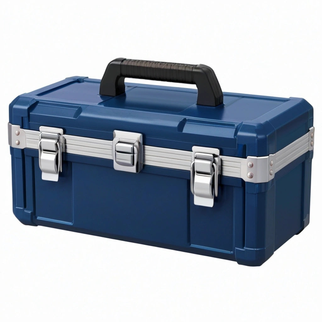 Cassetta portautensili 45 x 25 x 25 cm in plastica blu con chiusure metalliche e maniglia