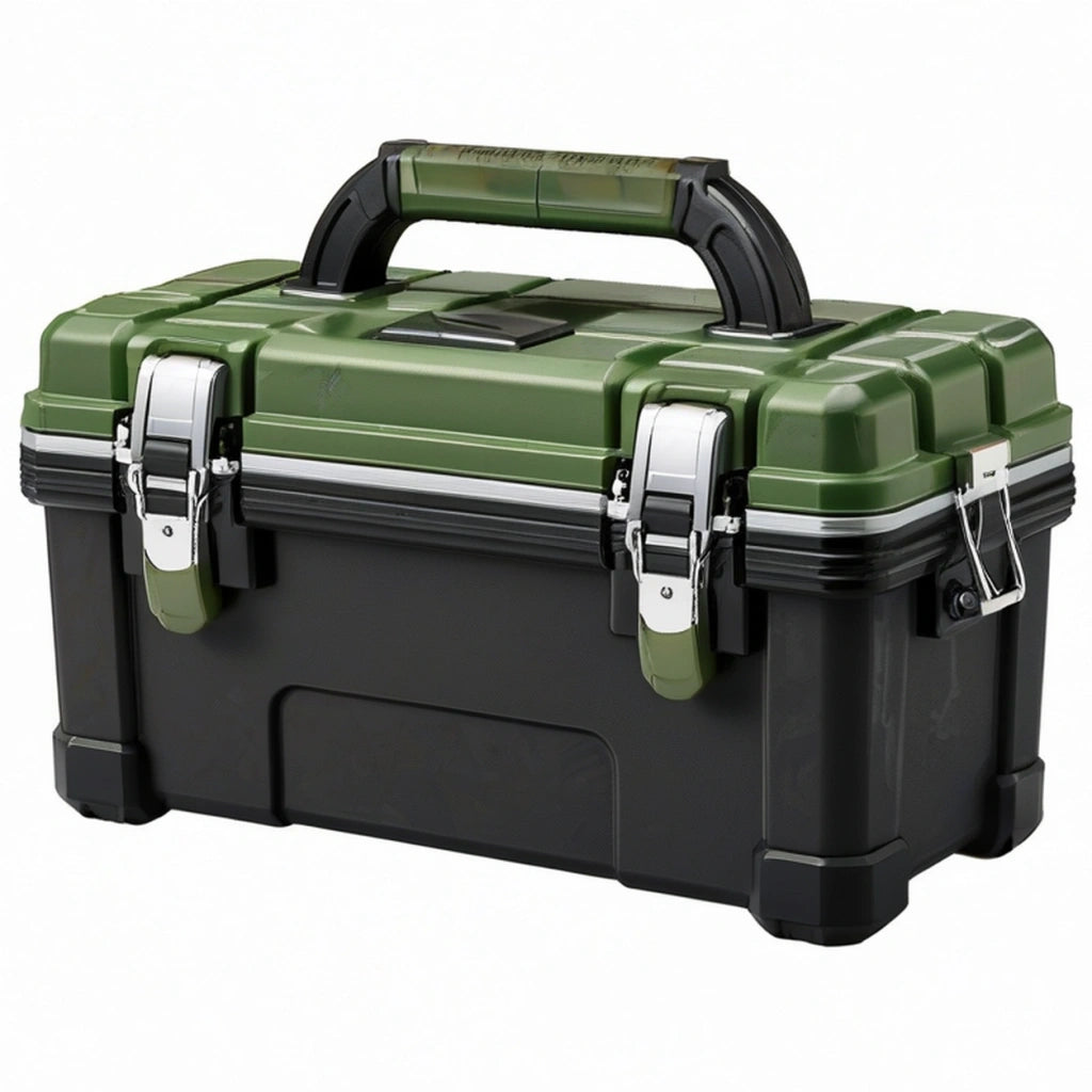 Valigetta portautensili 45 cm in plastica verde e nera con chiusure metalliche